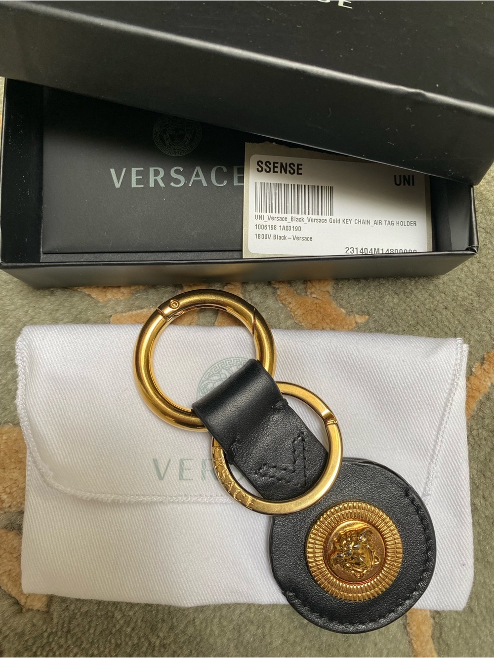 Versace Black Leather Medusa AirTag Keychain